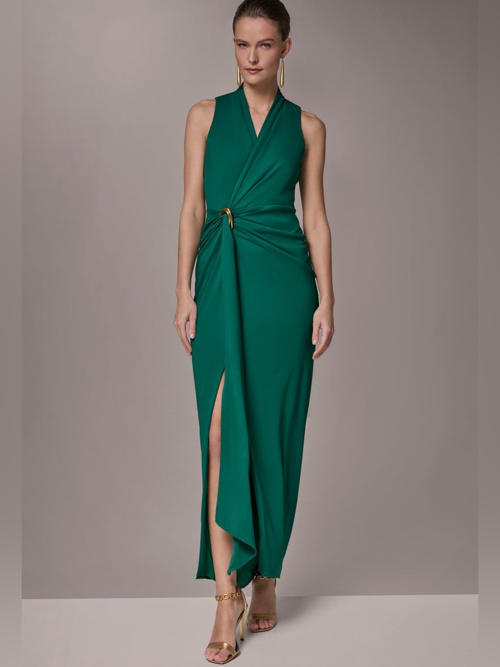 Donna Karan Sleeveless Wrap V-Neck Gown